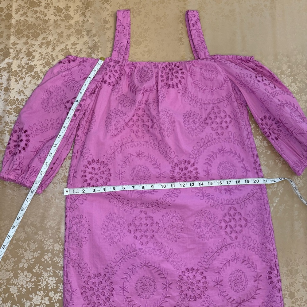 Trina Turk Pink Eyelet Off-Shoulder Sleeved Cotton Dress M NWT Party Wedding - Picture 5 of 9